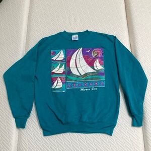 Morro Bay California Crewneck Sweatshirt Teal Cyan Blue Pink Purple Medium